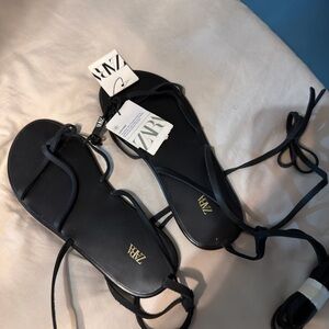Zara Elegant Black Lace-Up Sandals